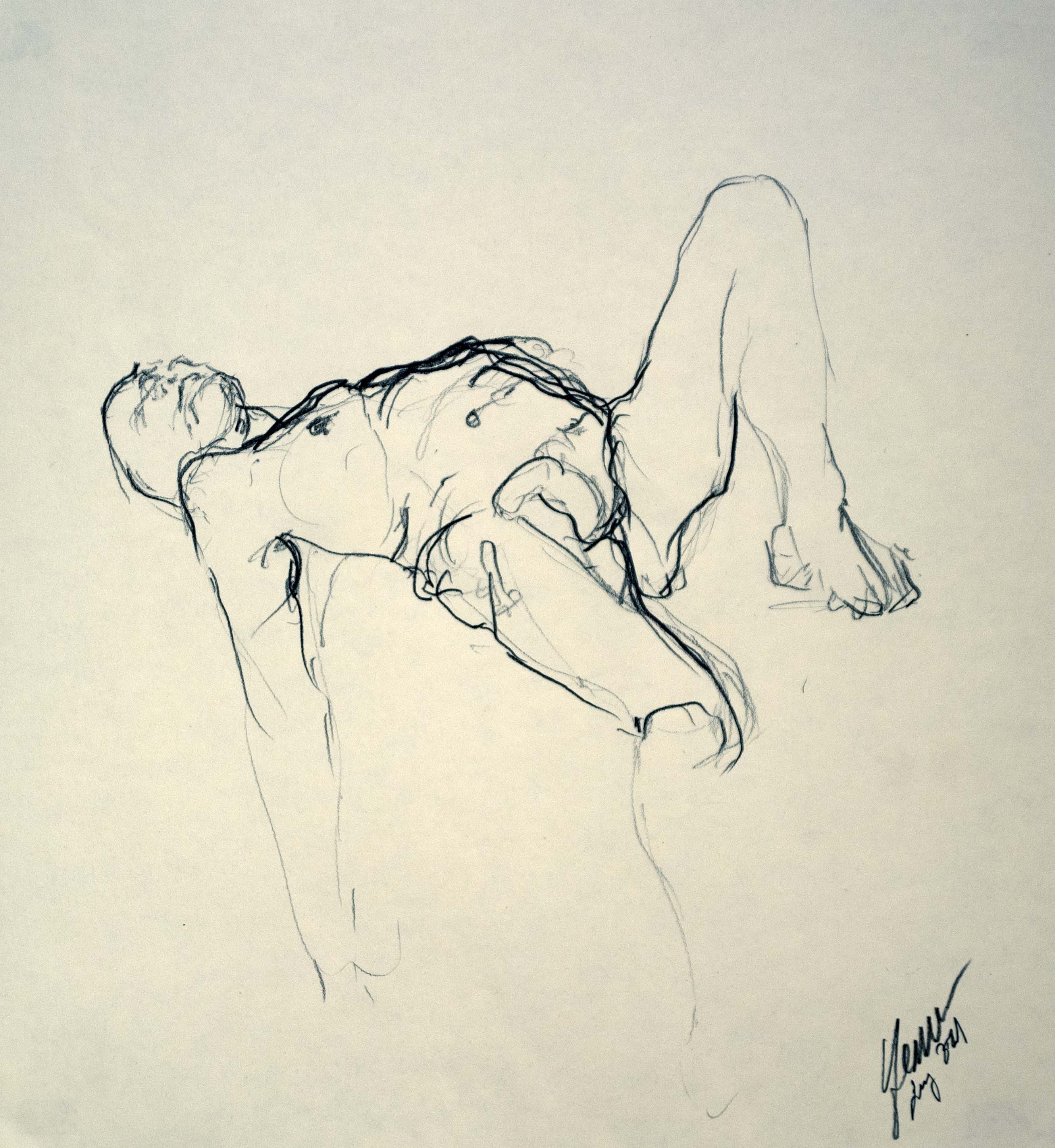 Home nu 1 — Grafit i oli de llinosa sobre paper